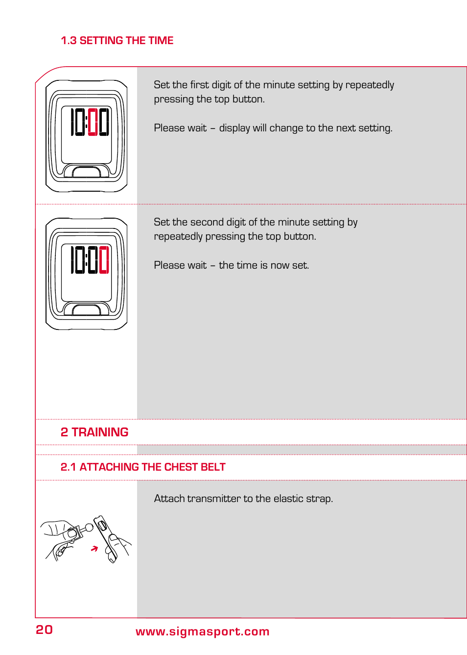 2 training, 1 attaching the chest belt | SIGMA PC 3.11 User Manual | Page 6 / 17