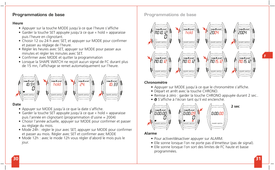 Programmations de base, 0hold, Hold | SIGMA Shape Watch User Manual | Page 18 / 40