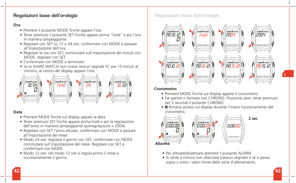 Regolazioni base dell’orologio, 0hold, Hold | SIGMA Shape Watch User Manual | Page 24 / 40