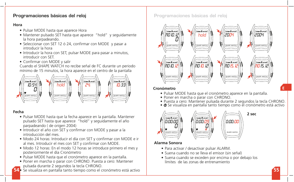 Programaciones básicas del reloj, 0hold, Hold | SIGMA Shape Watch User Manual | Page 30 / 40