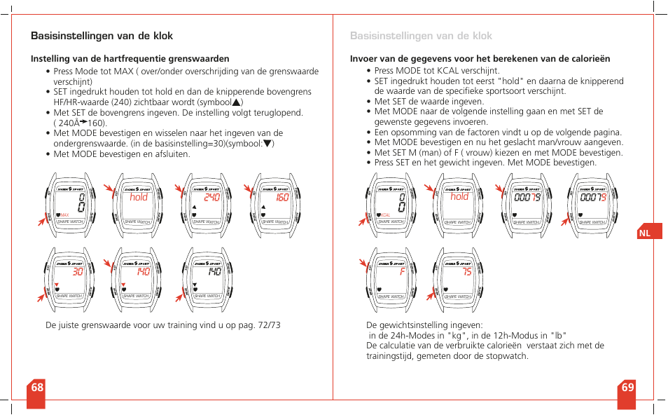 Basisinstellingen van de klok, Hold | SIGMA Shape Watch User Manual | Page 37 / 40