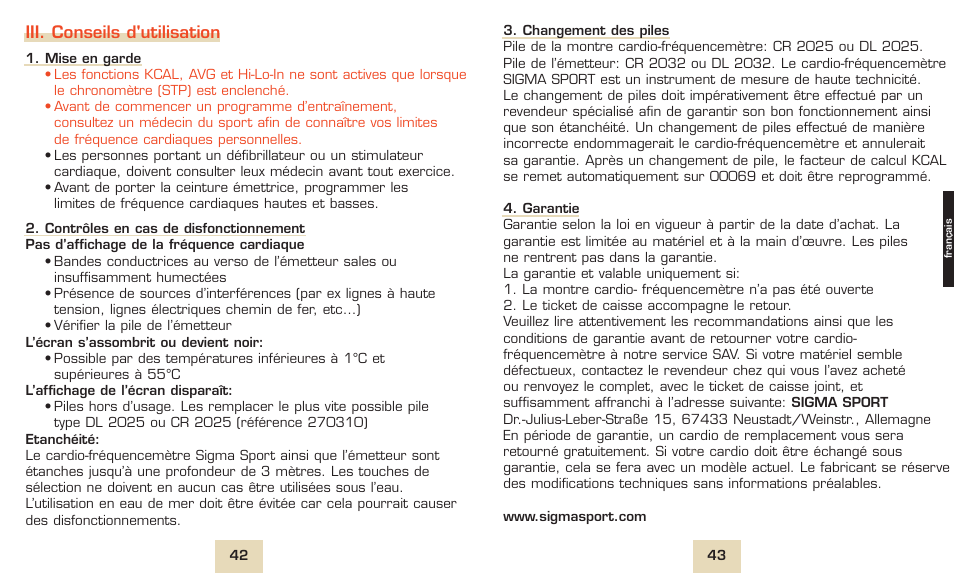 Iii. conseils d'utilisation | SIGMA PC 1600 User Manual | Page 24 / 46