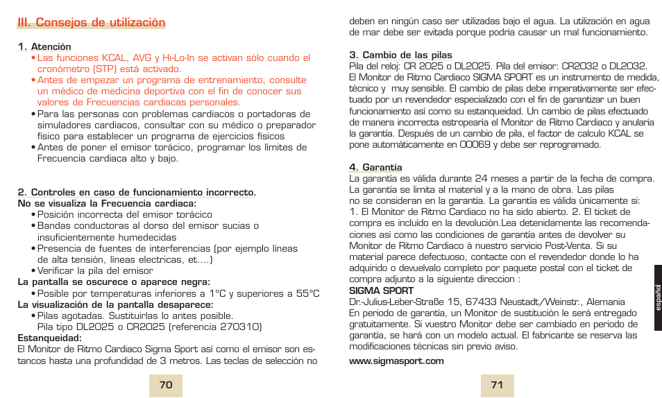 Iii. consejos de utilización | SIGMA PC 1600 User Manual | Page 38 / 46