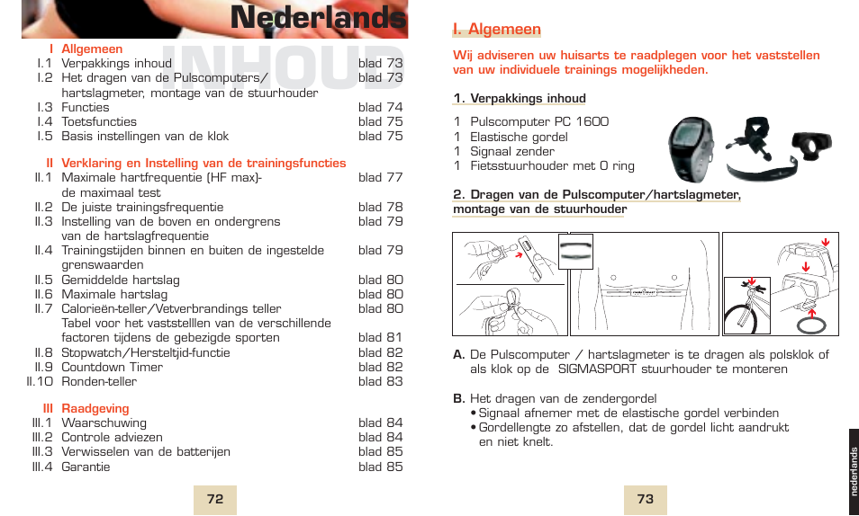 Inhoud, Nederlands | SIGMA PC 1600 User Manual | Page 39 / 46