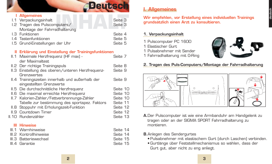 Inhalt, Deutsch | SIGMA PC 1600 User Manual | Page 4 / 46