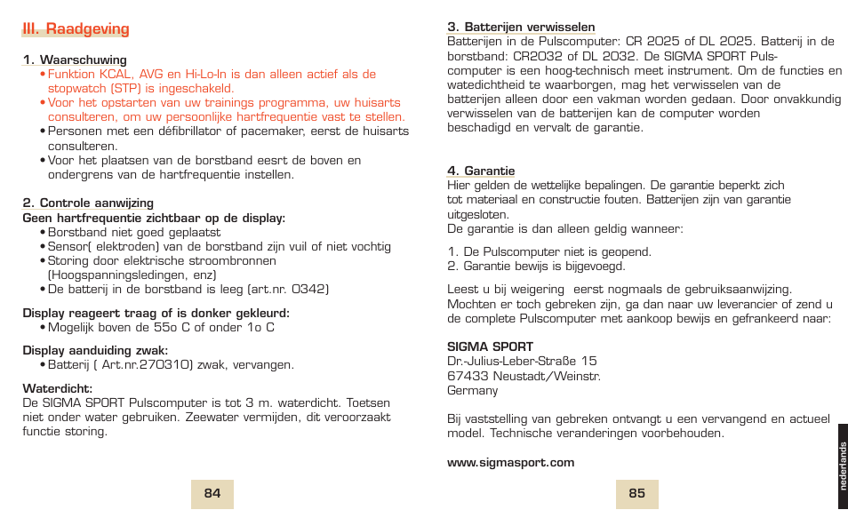 Iii. raadgeving | SIGMA PC 1600 User Manual | Page 45 / 46