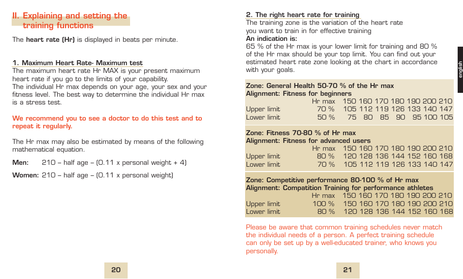 Ii. explaining and setting the training functions | SIGMA PC 1300 User Manual | Page 13 / 42