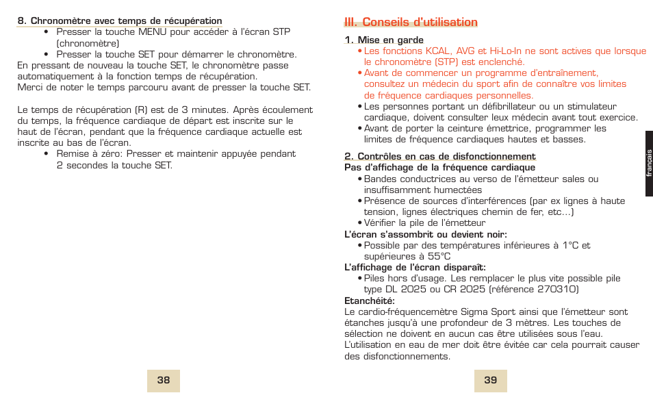 Iii. conseils d'utilisation | SIGMA PC 1300 User Manual | Page 22 / 42