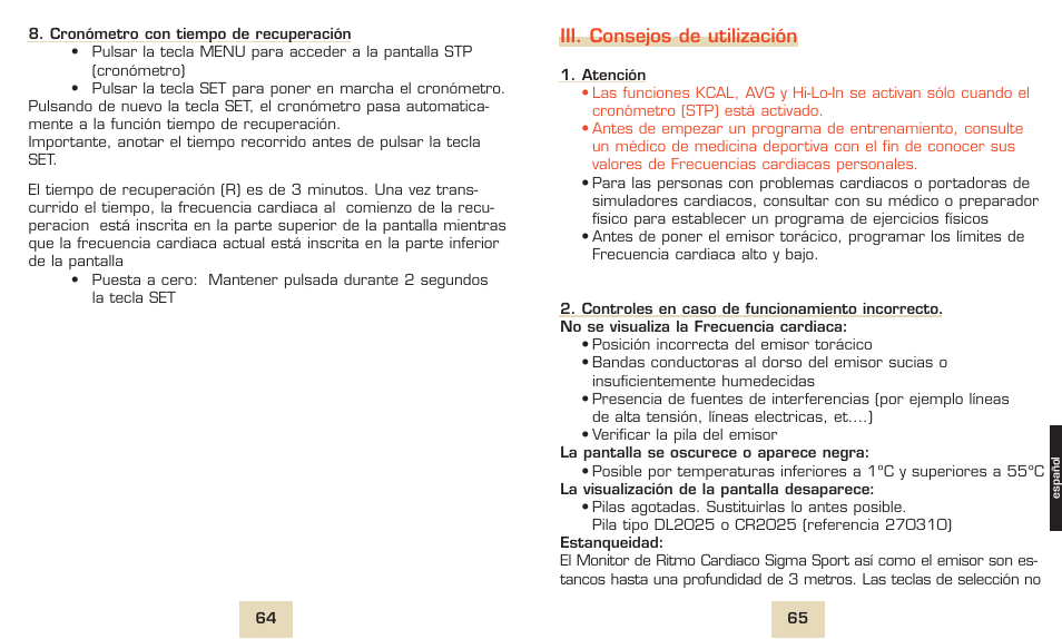 Iii. consejos de utilización | SIGMA PC 1300 User Manual | Page 35 / 42