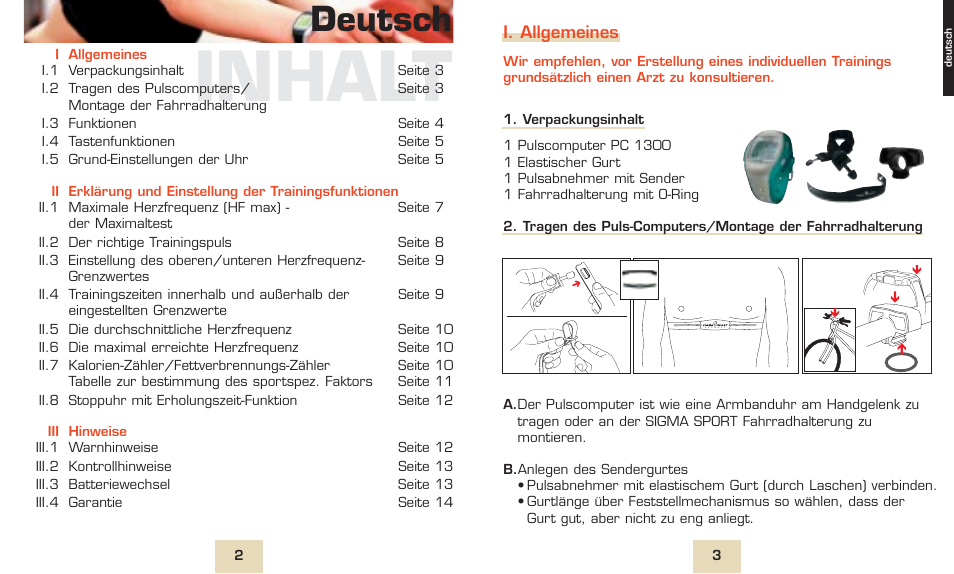 Inhalt, Deutsch | SIGMA PC 1300 User Manual | Page 4 / 42