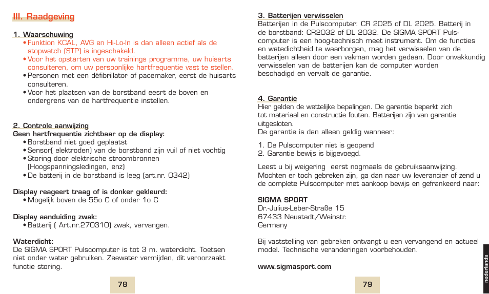 Iii. raadgeving | SIGMA PC 1300 User Manual | Page 42 / 42