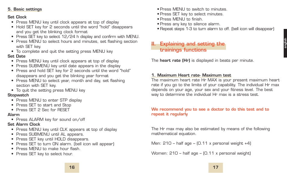 Ii. explaining and setting the trainings functions | SIGMA PC 800 User Manual | Page 9 / 32