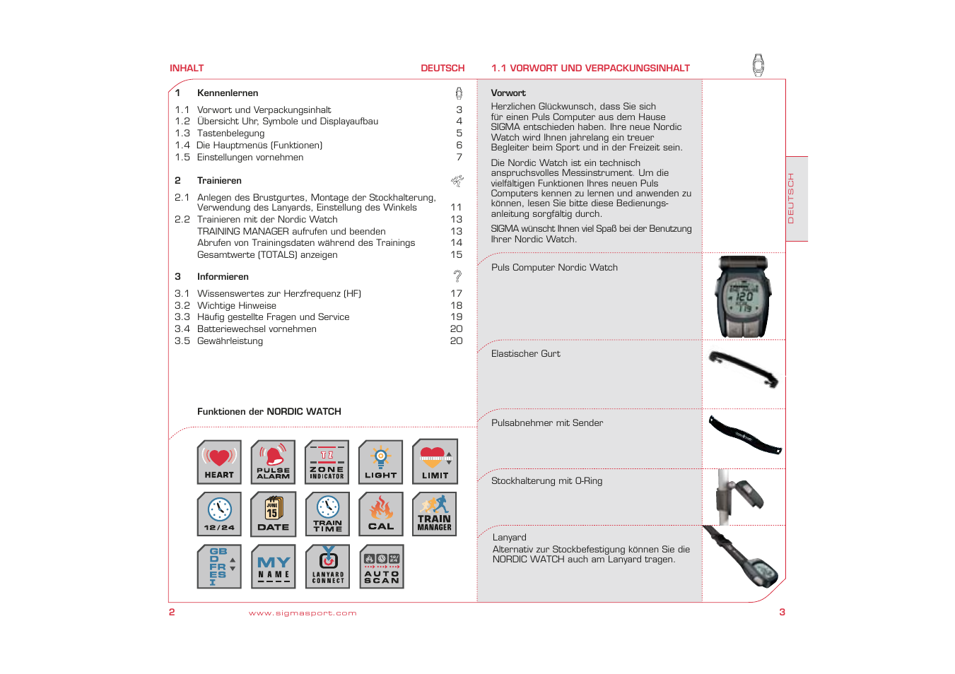 SIGMA Nordic Watch User Manual | Page 2 / 32
