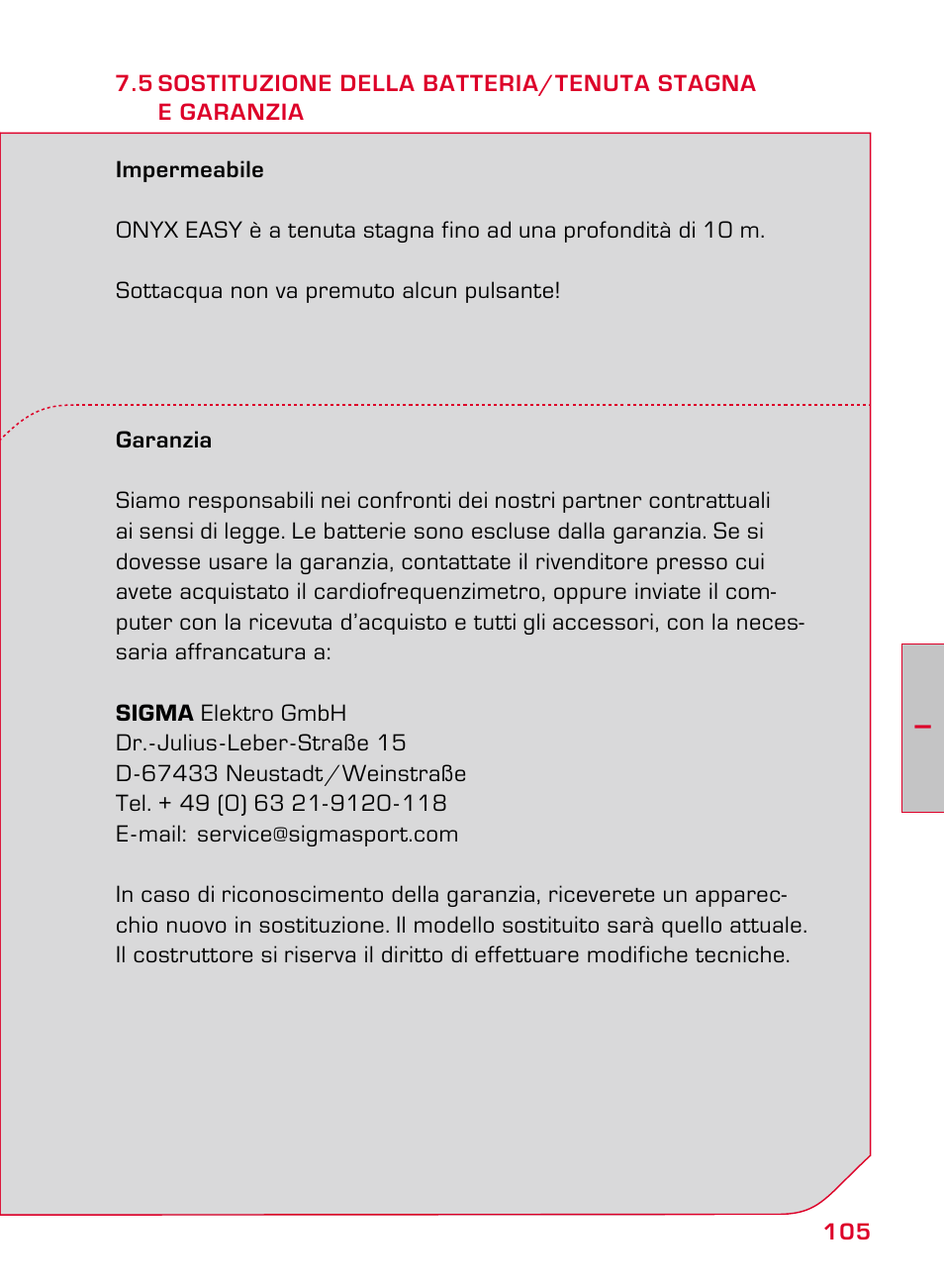SIGMA ONYX EASY User Manual | Page 105 / 158