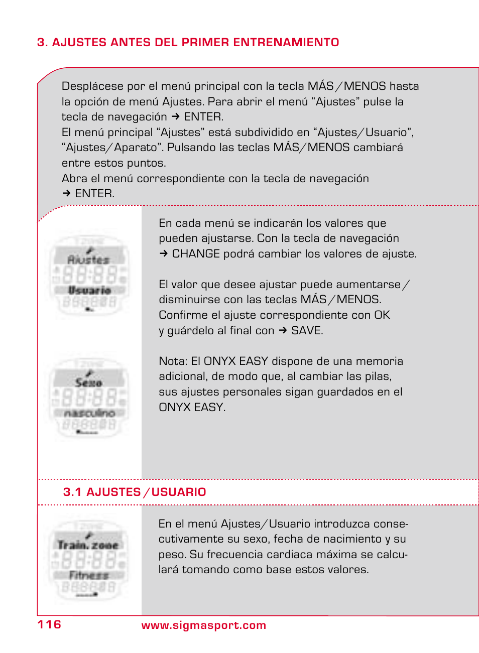 SIGMA ONYX EASY User Manual | Page 116 / 158