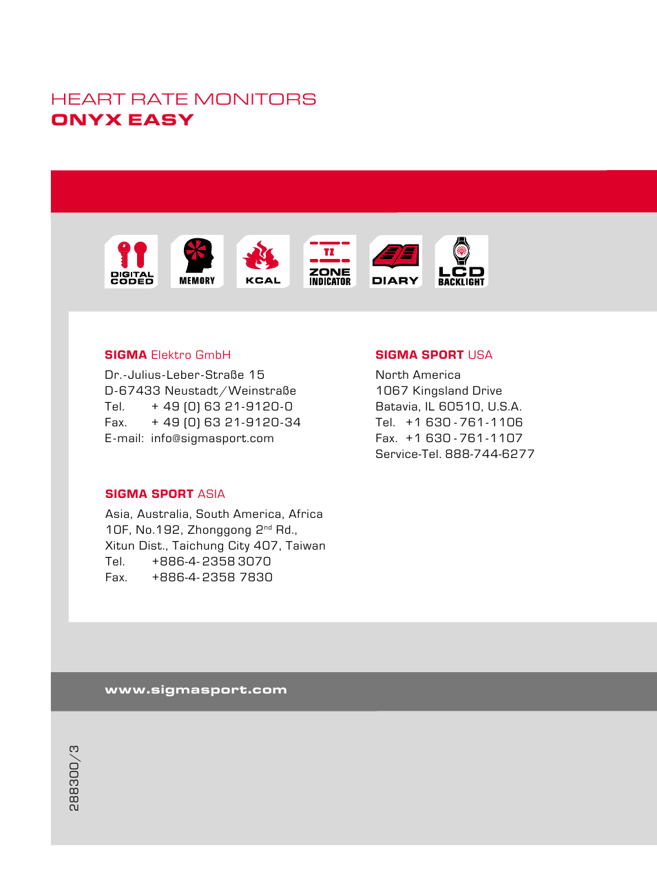 Heart rate monitors onyx easy | SIGMA ONYX EASY User Manual | Page 158 / 158