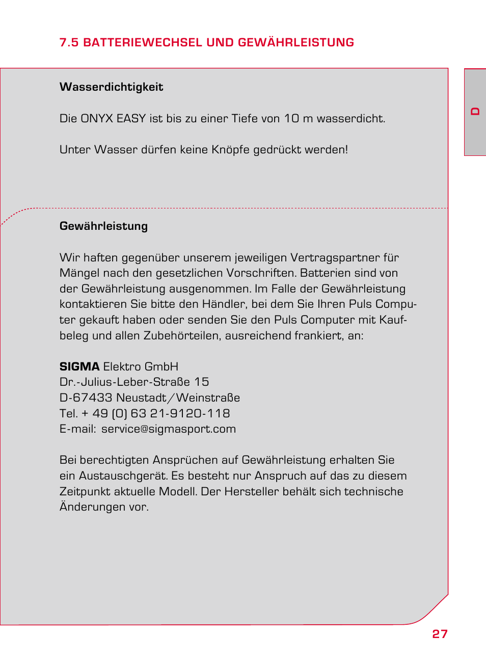 SIGMA ONYX EASY User Manual | Page 27 / 158