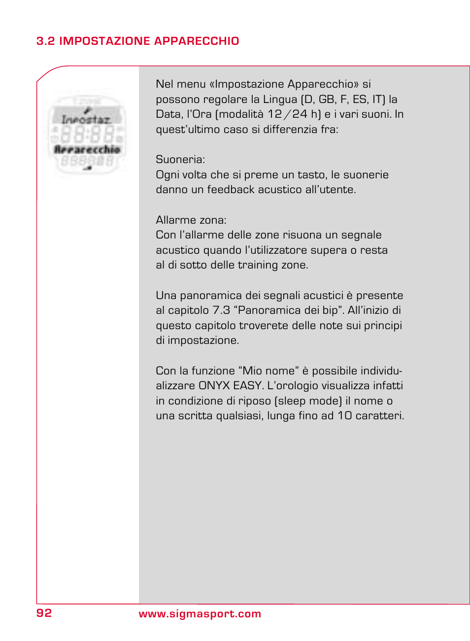 SIGMA ONYX EASY User Manual | Page 92 / 158