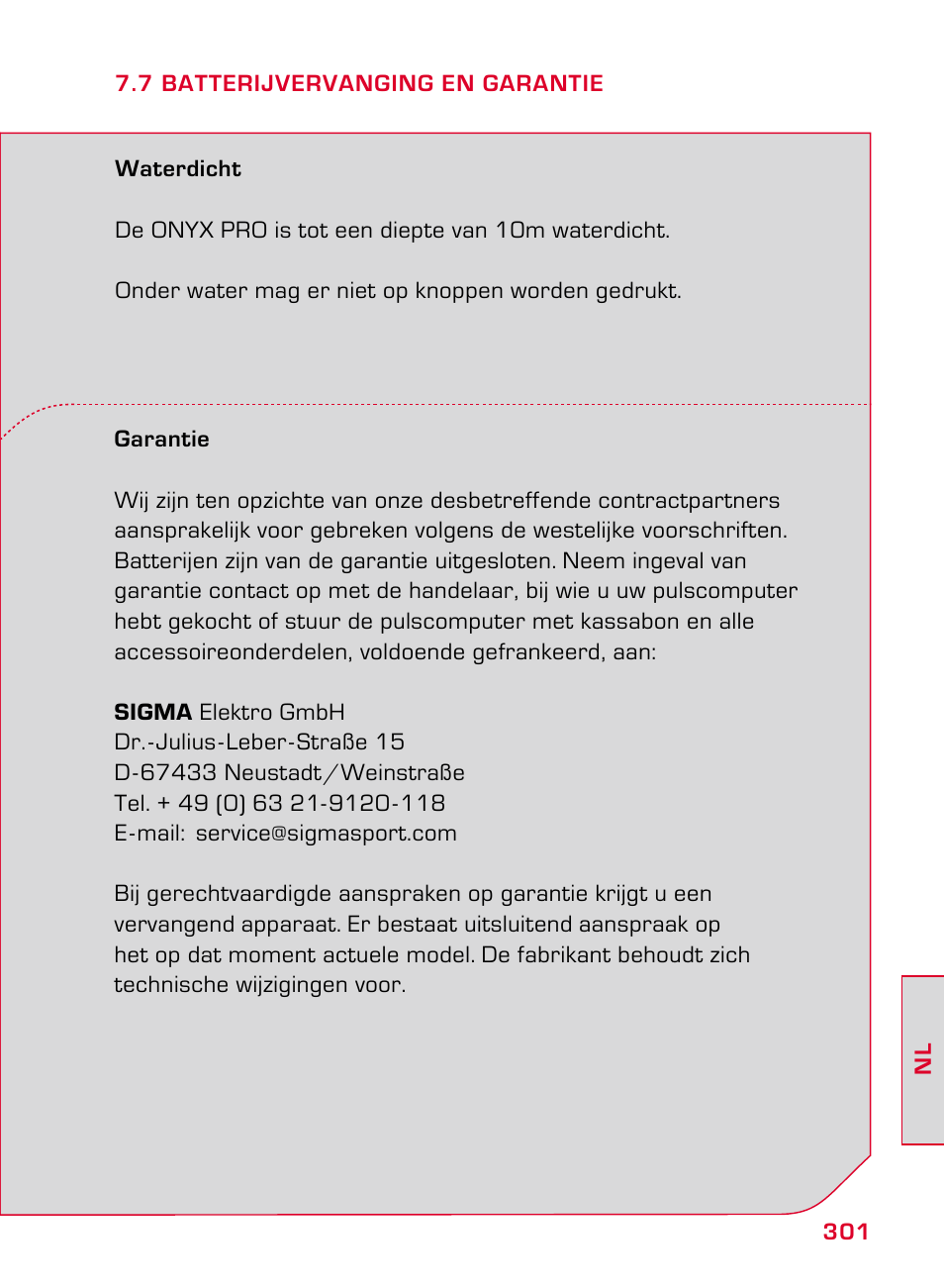 SIGMA ONYX PRO User Manual | Page 301 / 304