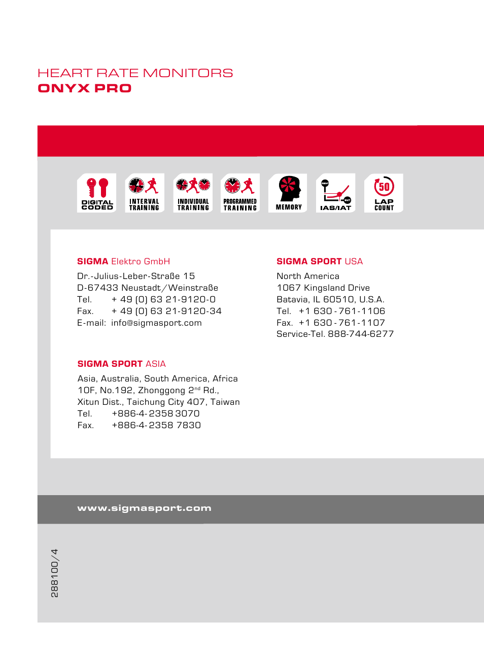 Heart rate monitors onyx pro | SIGMA ONYX PRO User Manual | Page 304 / 304