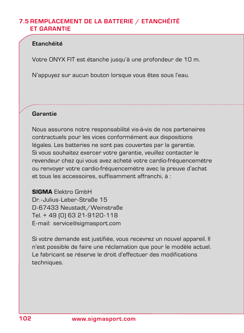 SIGMA ONYX FIT User Manual | Page 102 / 208