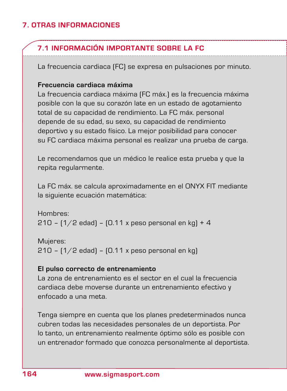 SIGMA ONYX FIT User Manual | Page 164 / 208