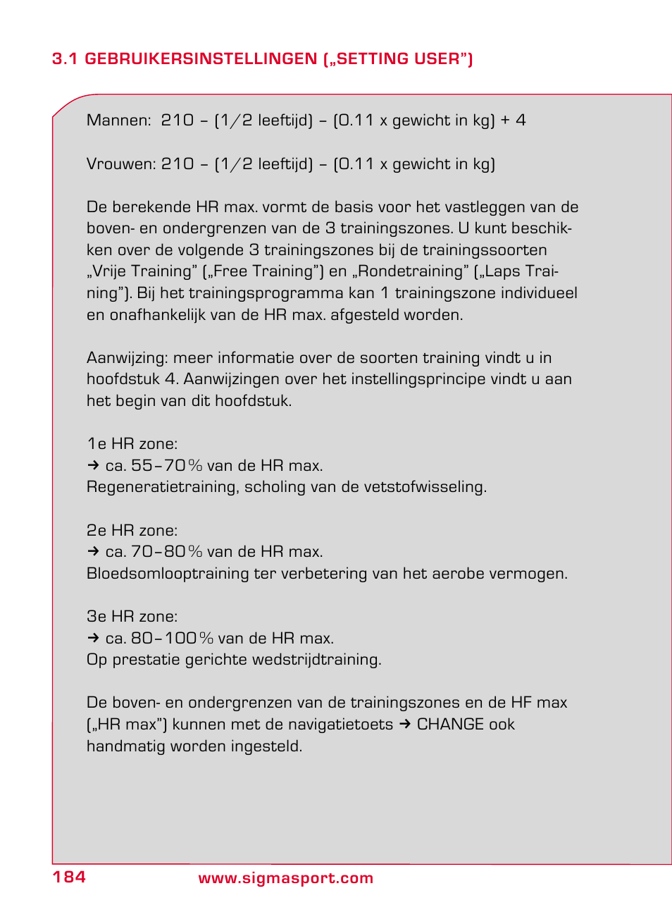 SIGMA ONYX FIT User Manual | Page 184 / 208