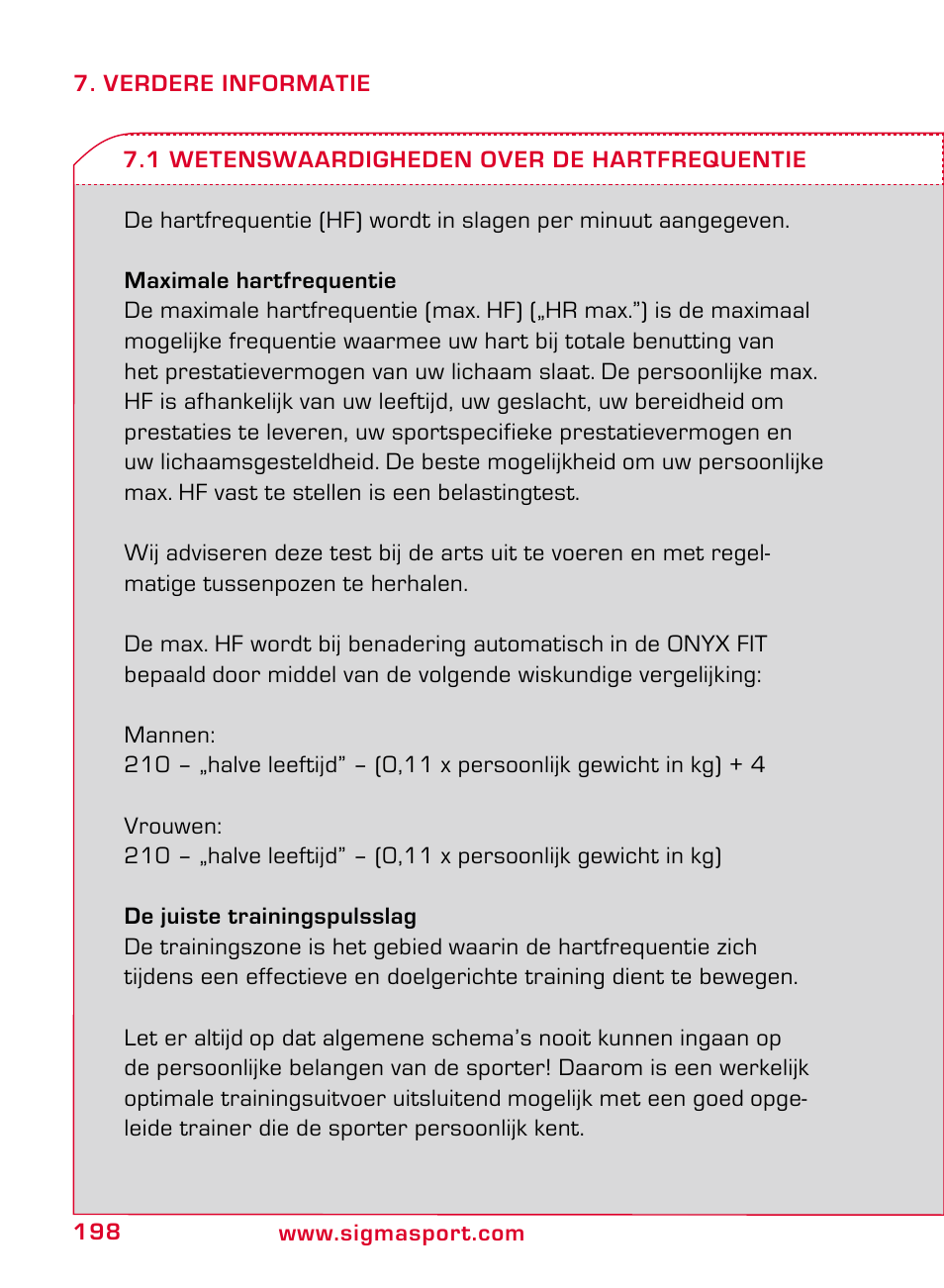 SIGMA ONYX FIT User Manual | Page 198 / 208