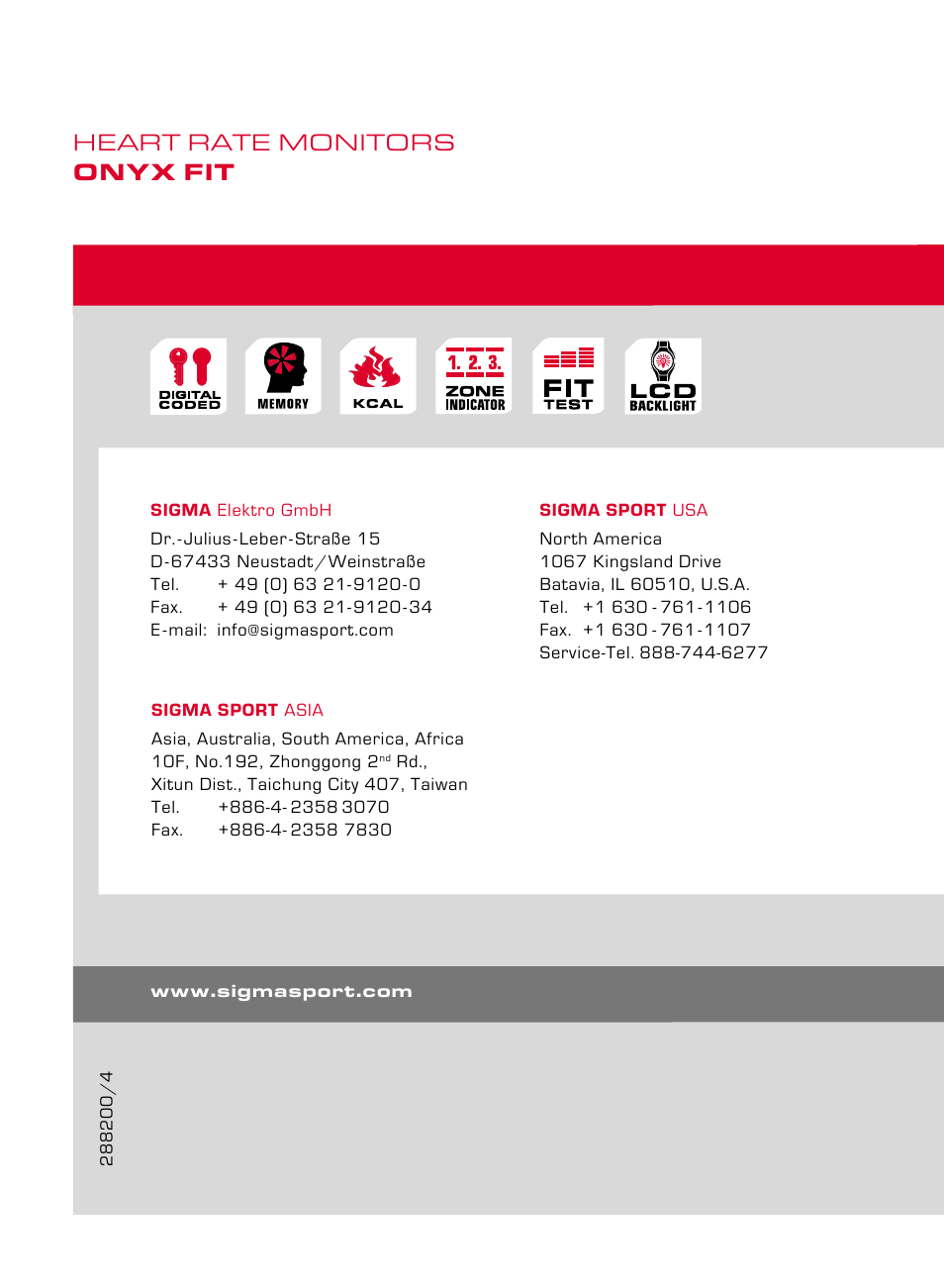 Heart rate monitors onyx fit | SIGMA ONYX FIT User Manual | Page 208 / 208