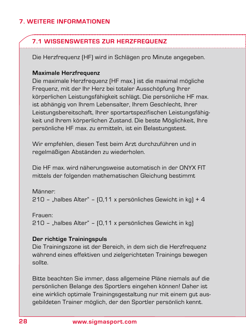 SIGMA ONYX FIT User Manual | Page 28 / 208