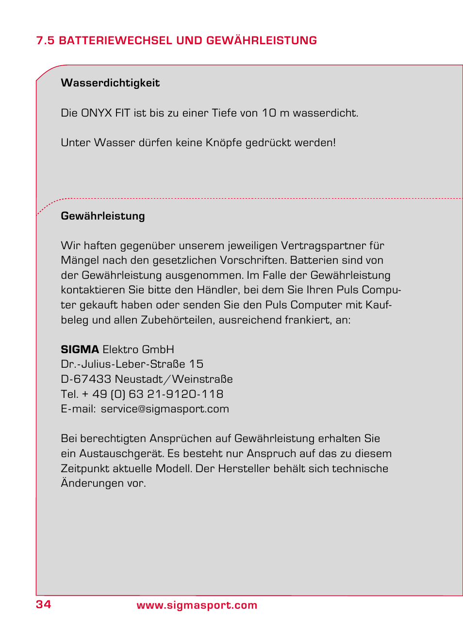 SIGMA ONYX FIT User Manual | Page 34 / 208