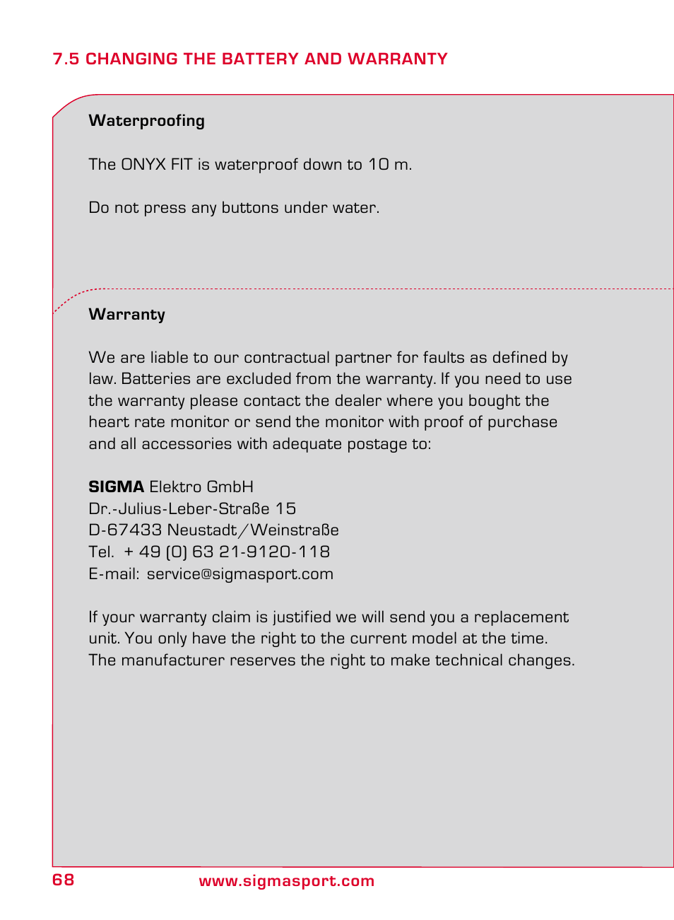 SIGMA ONYX FIT User Manual | Page 68 / 208