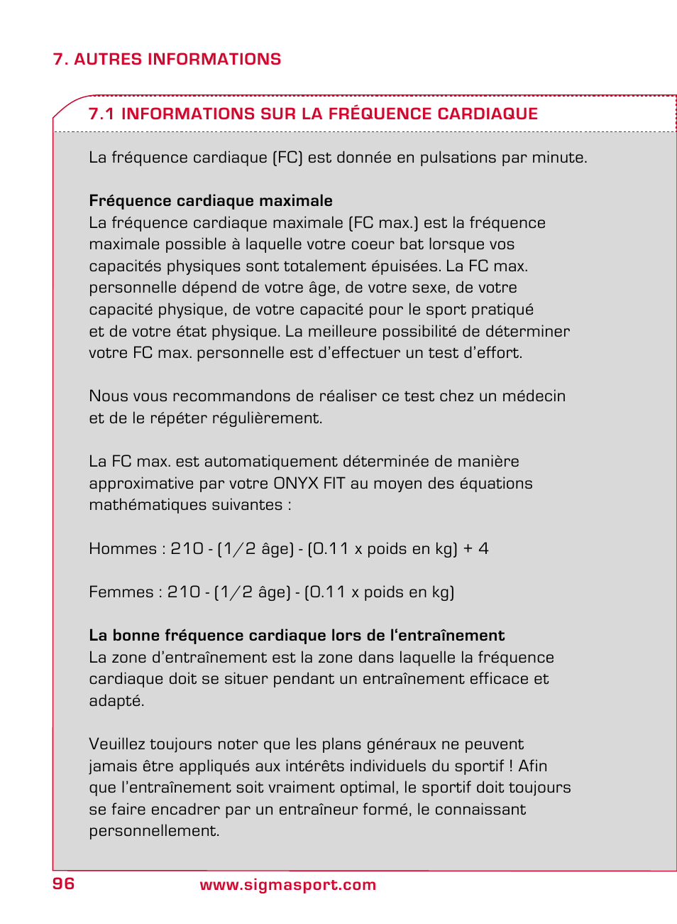 SIGMA ONYX FIT User Manual | Page 96 / 208