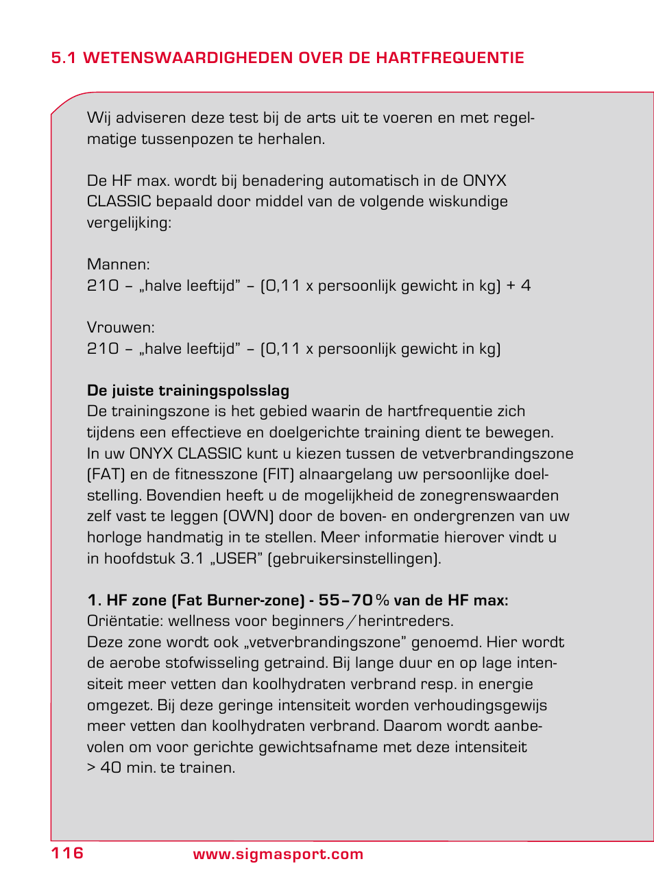 SIGMA ONYX CLASSIC User Manual | Page 116 / 124