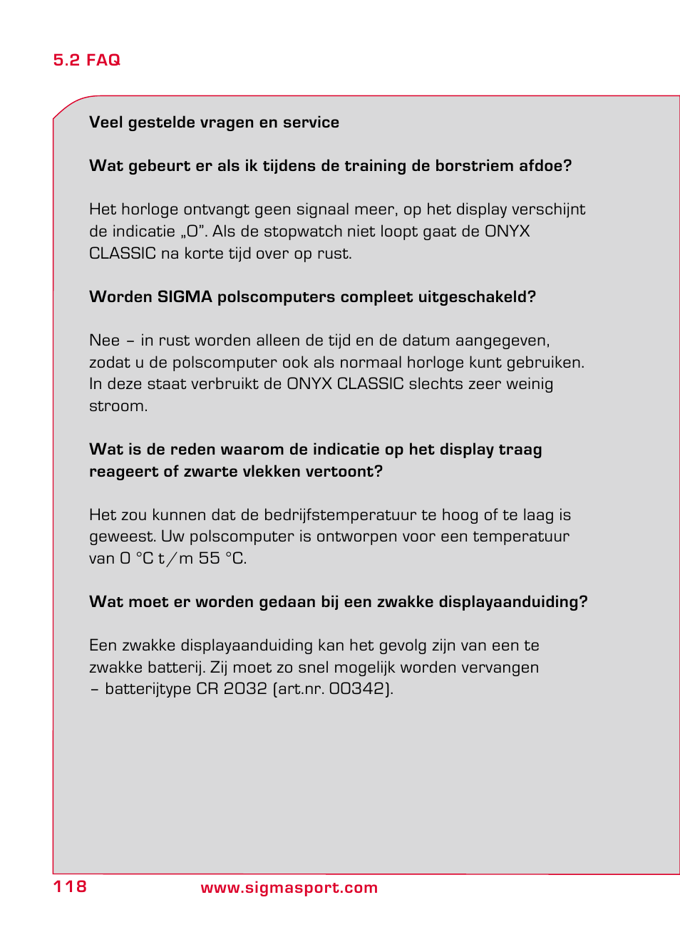 SIGMA ONYX CLASSIC User Manual | Page 118 / 124