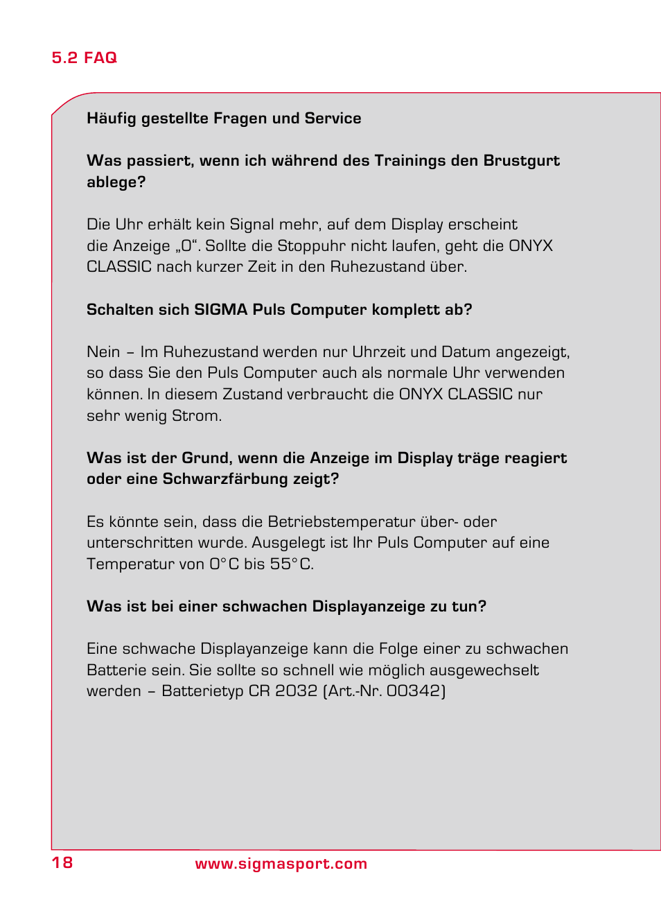 SIGMA ONYX CLASSIC User Manual | Page 18 / 124