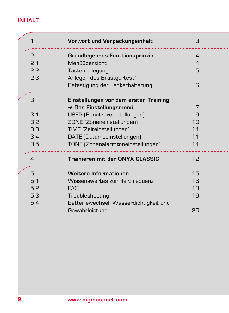 SIGMA ONYX CLASSIC User Manual | Page 2 / 124