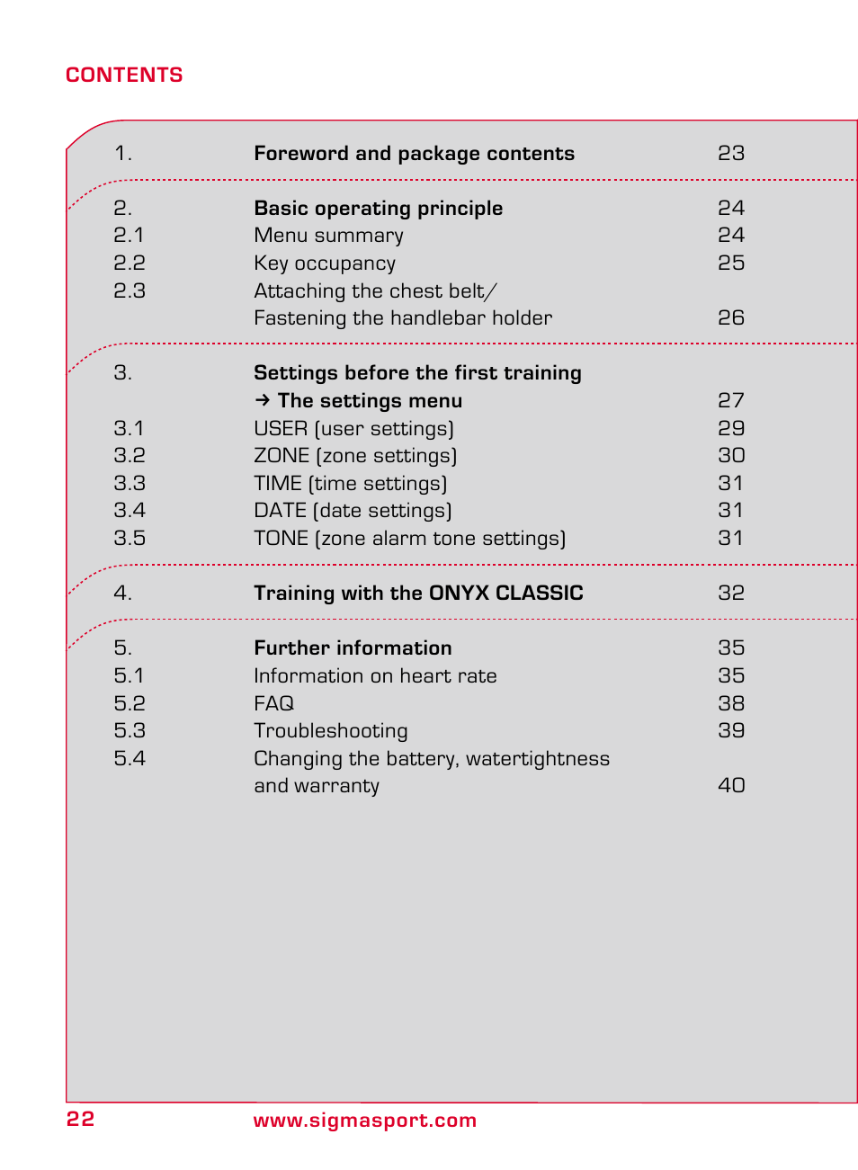 SIGMA ONYX CLASSIC User Manual | Page 22 / 124