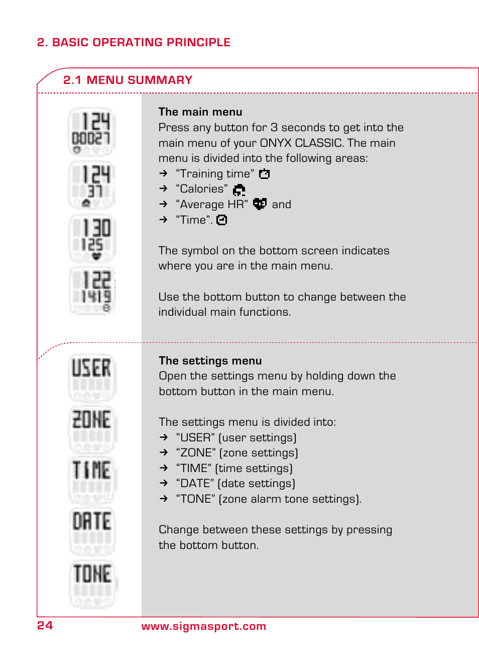 SIGMA ONYX CLASSIC User Manual | Page 24 / 124