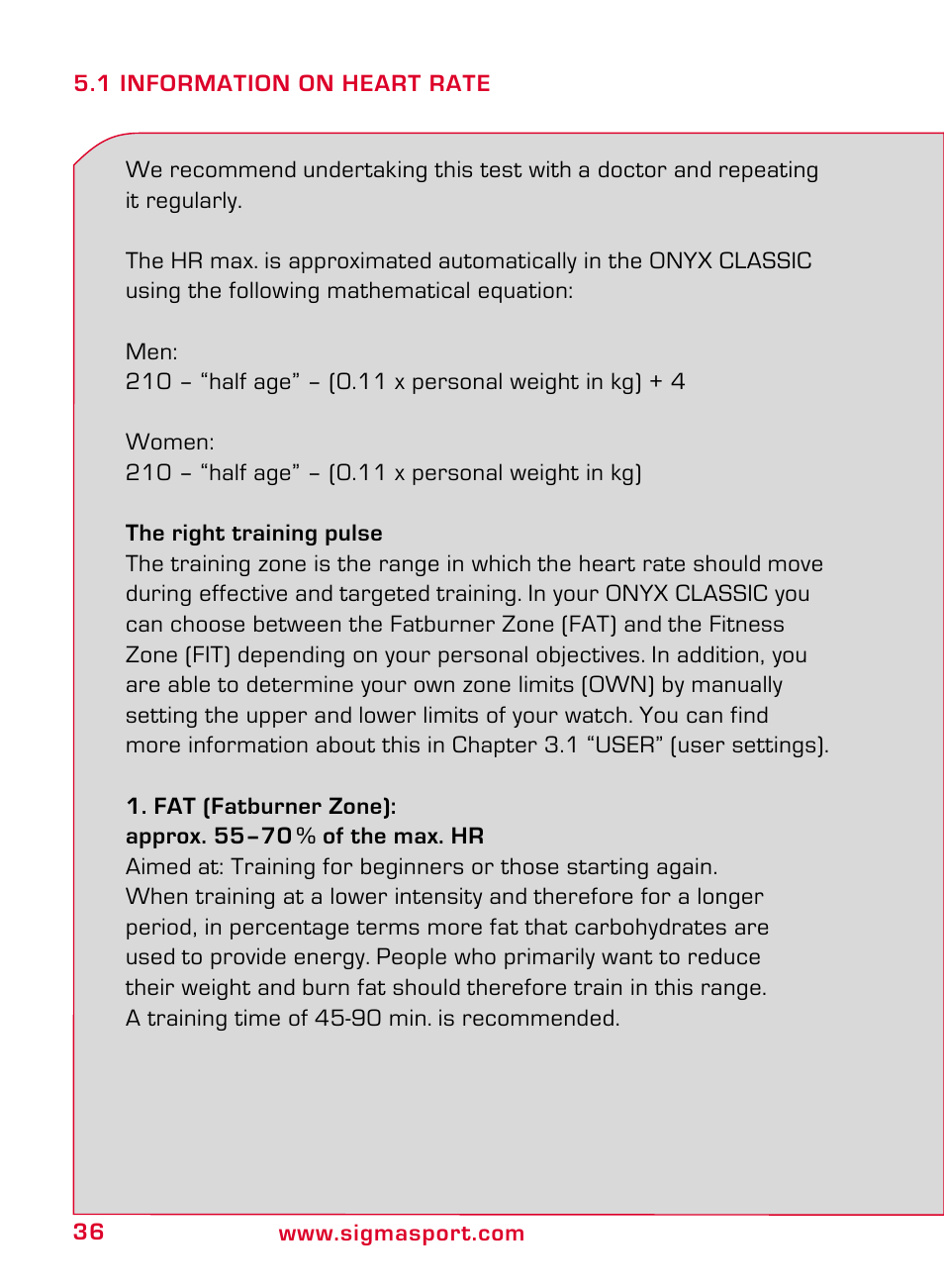 SIGMA ONYX CLASSIC User Manual | Page 36 / 124