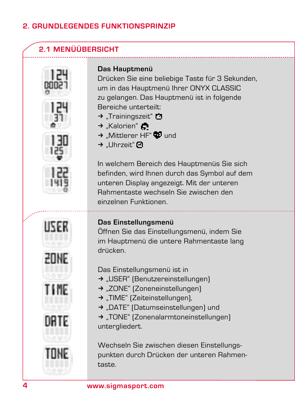 SIGMA ONYX CLASSIC User Manual | Page 4 / 124