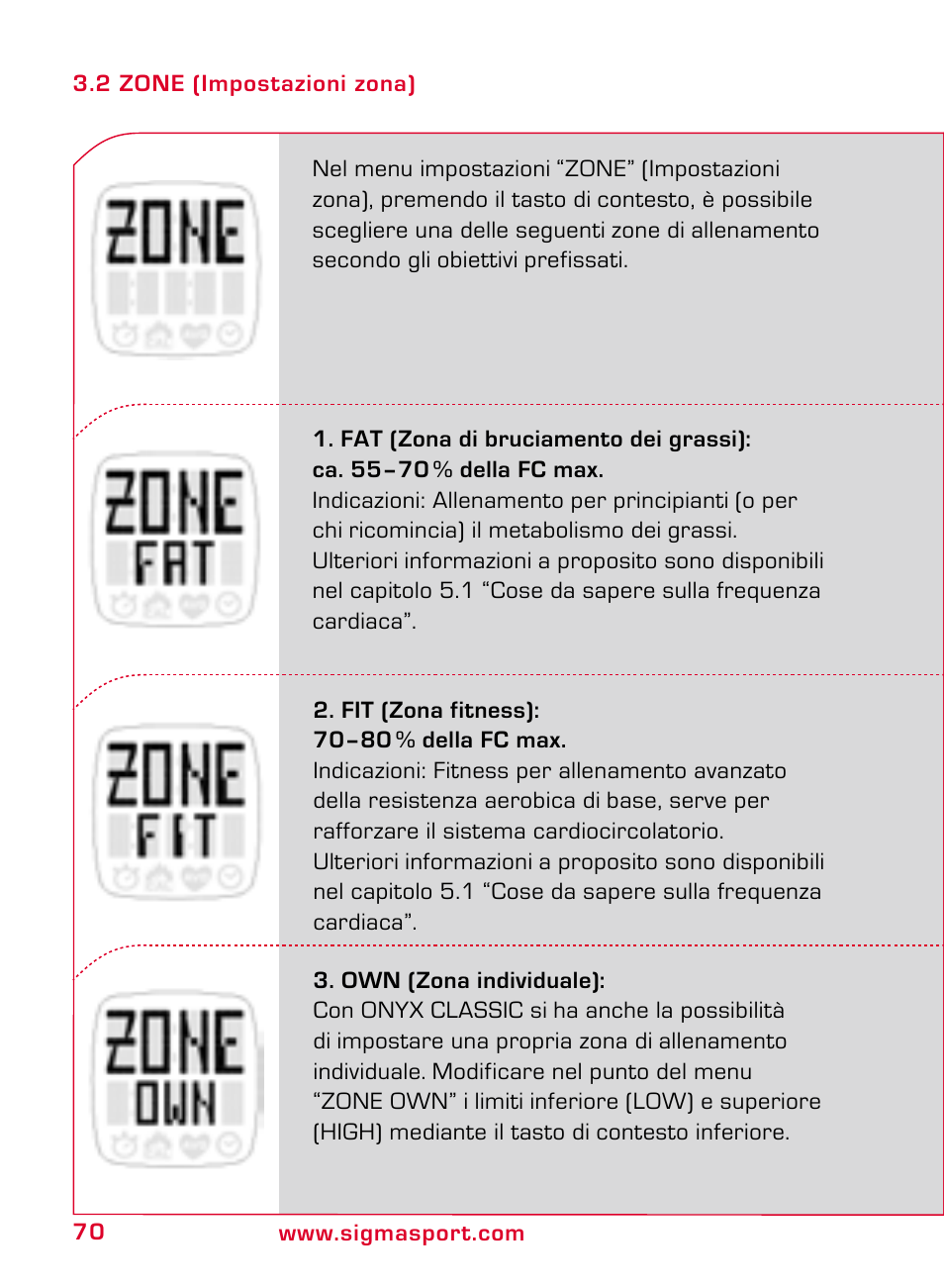 SIGMA ONYX CLASSIC User Manual | Page 70 / 124