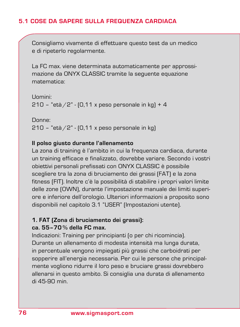 SIGMA ONYX CLASSIC User Manual | Page 76 / 124