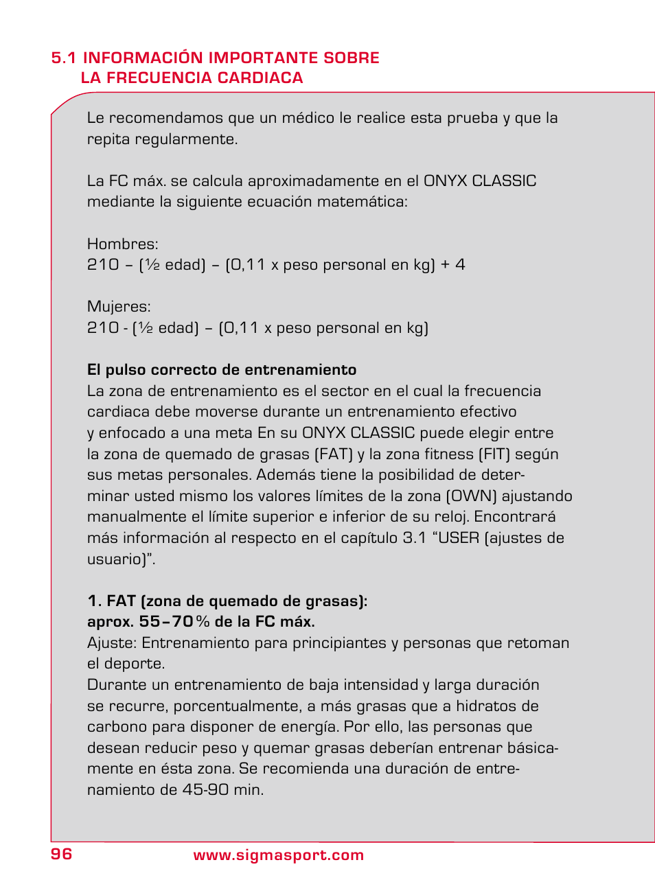 SIGMA ONYX CLASSIC User Manual | Page 96 / 124