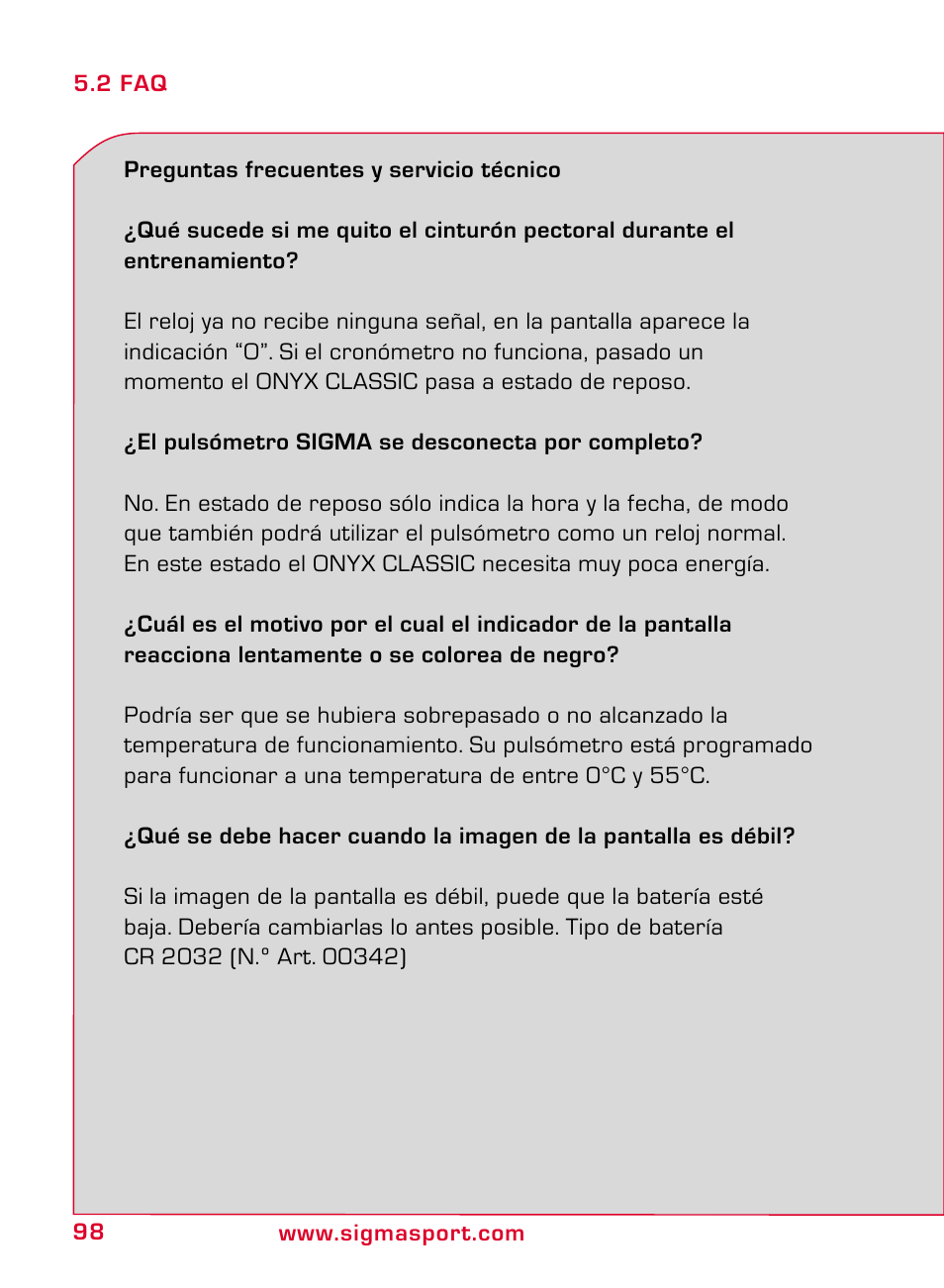 SIGMA ONYX CLASSIC User Manual | Page 98 / 124