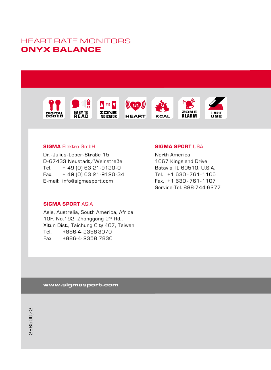 Heart rate monitors onyx balance | SIGMA ONYX BALANCE User Manual | Page 124 / 124