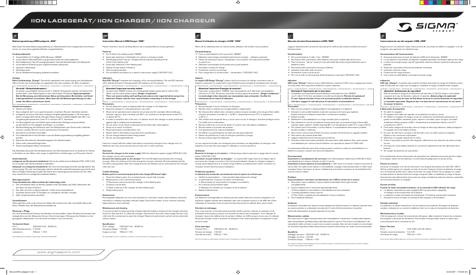 SIGMA IION charger User Manual | 2 pages