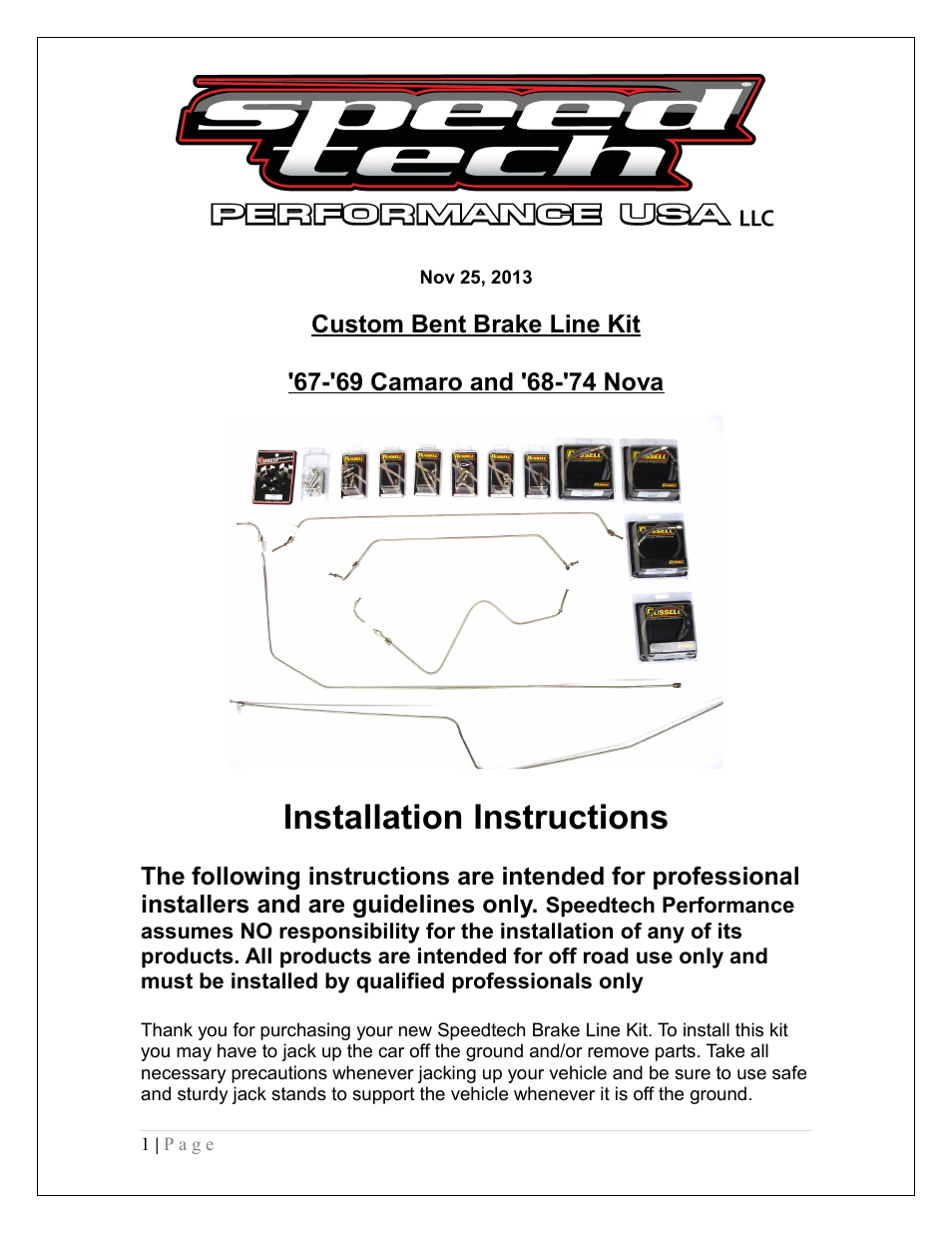 Speedtech Brake Line Kit User Manual | 12 pages