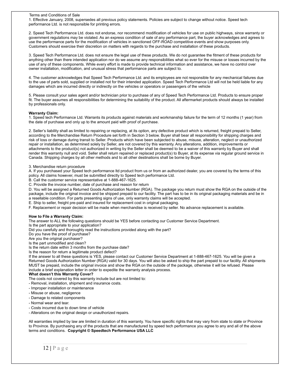 12 | p a g e | Speedtech Brake Line Kit User Manual | Page 12 / 12