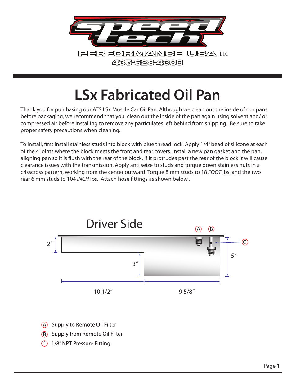 Speedtech LSx Oil Pan User Manual | 1 page